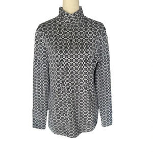 Duluth Trading Mock Neck Blue White Geometric Print Tunic Top Sweater Women Sz M